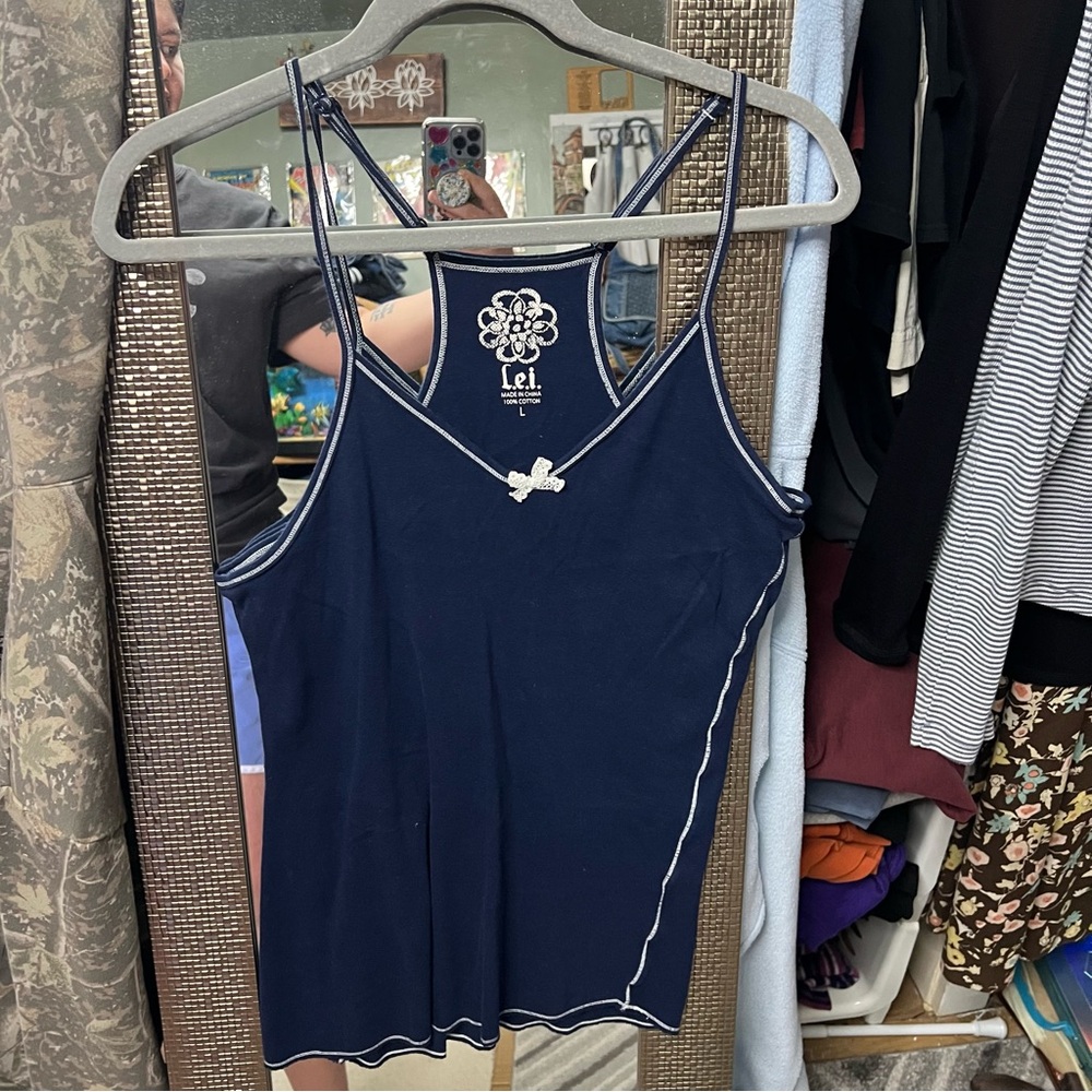 lei Navy Double-Strap Camisole with Contrast Trim